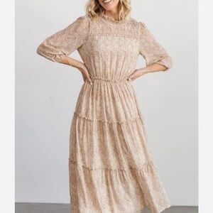 Baltic Born Veronica Boho Print Maxi Dress High Neck Long Sleeve Flowy Sz L